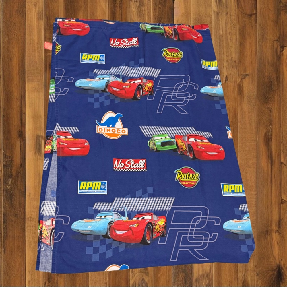Vintage Disney Pixar Cars Lightning McQueen Twin Flat Sheet Dinoco Blue Bedding